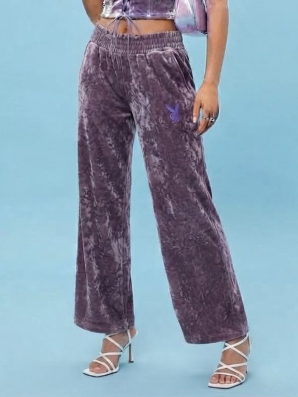 PLAYBOY Lavender Wide Leg Velour Pants